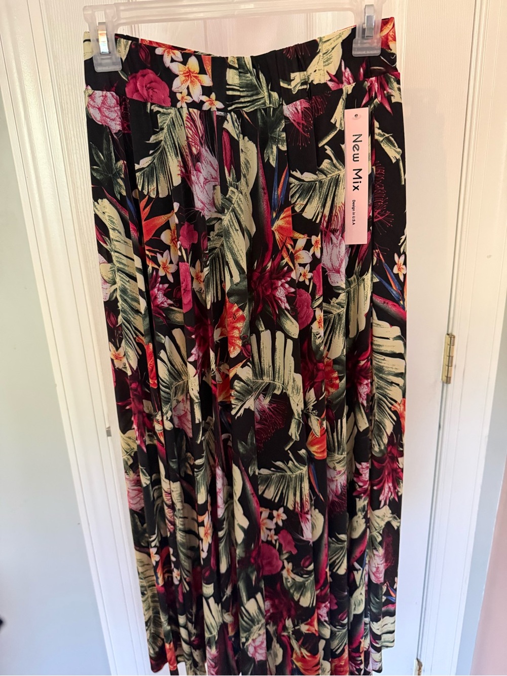 New Mix Black Floral Tropical Maxi Skirt with Pink & Green Accents